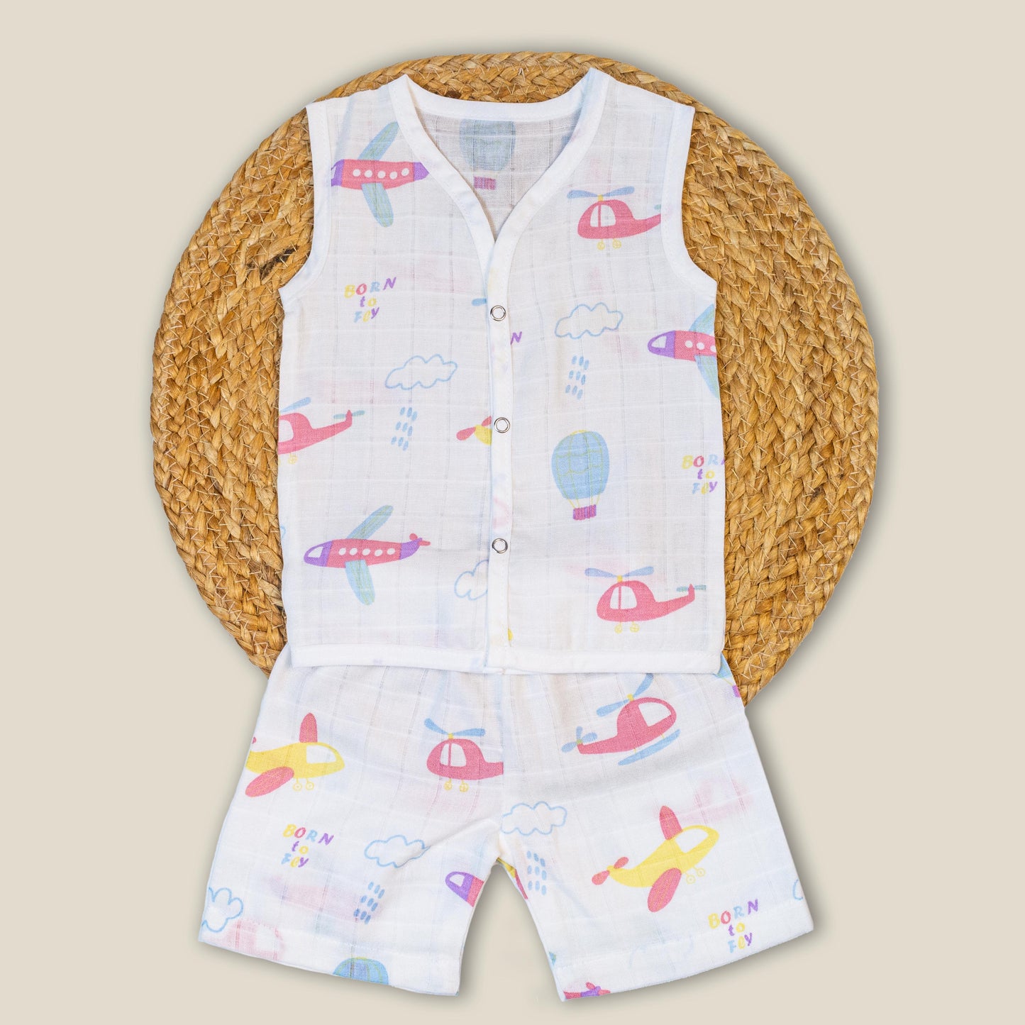 Airplane Organic Muslin Co-Ord Set (12-18 months)