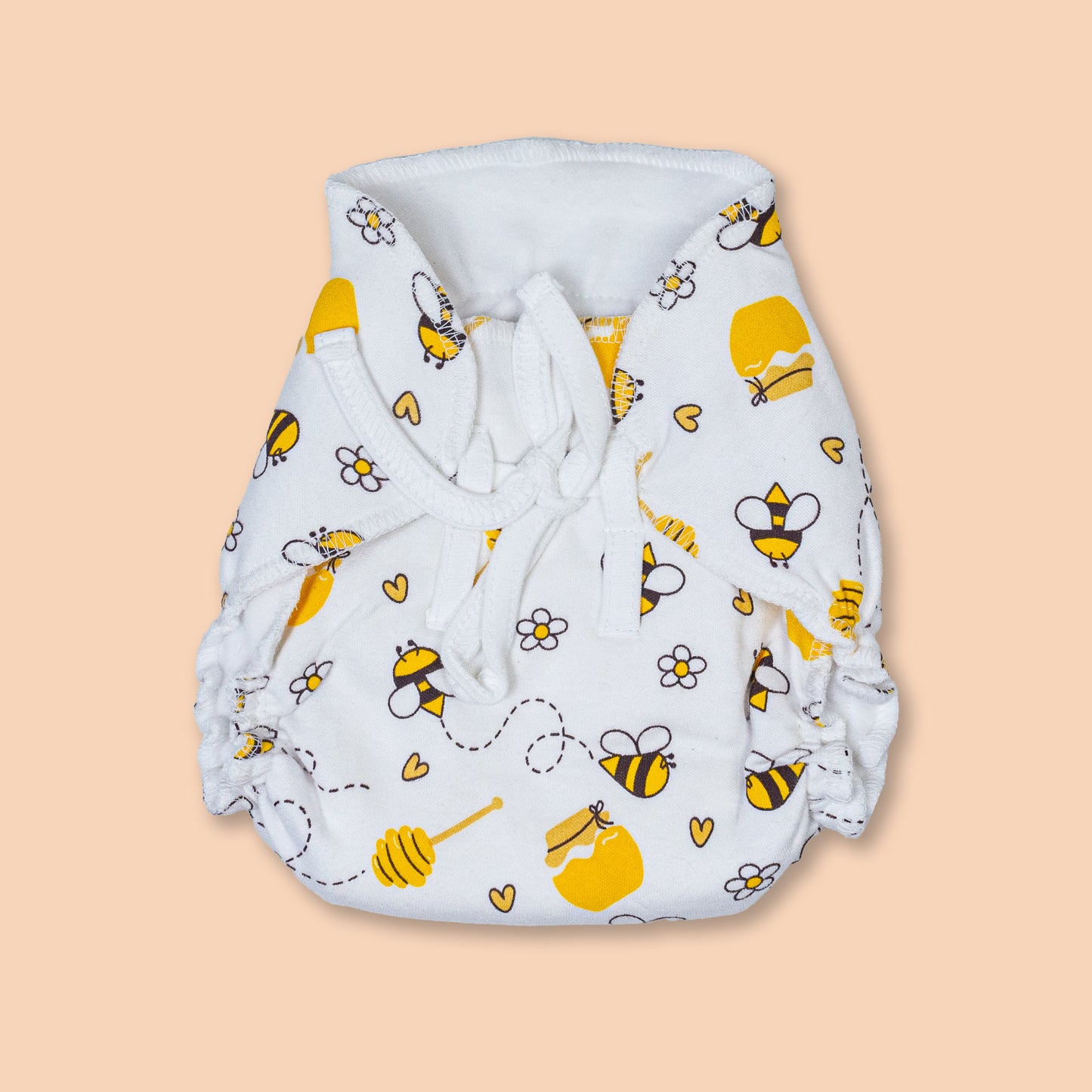 Honey Bee Print Reusable Cloth Diaper (New Born - 6 months)