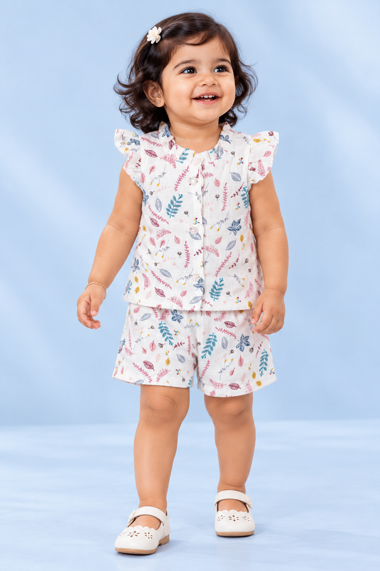 Girl Baby Muslin Co-Ord Set - Double Layer