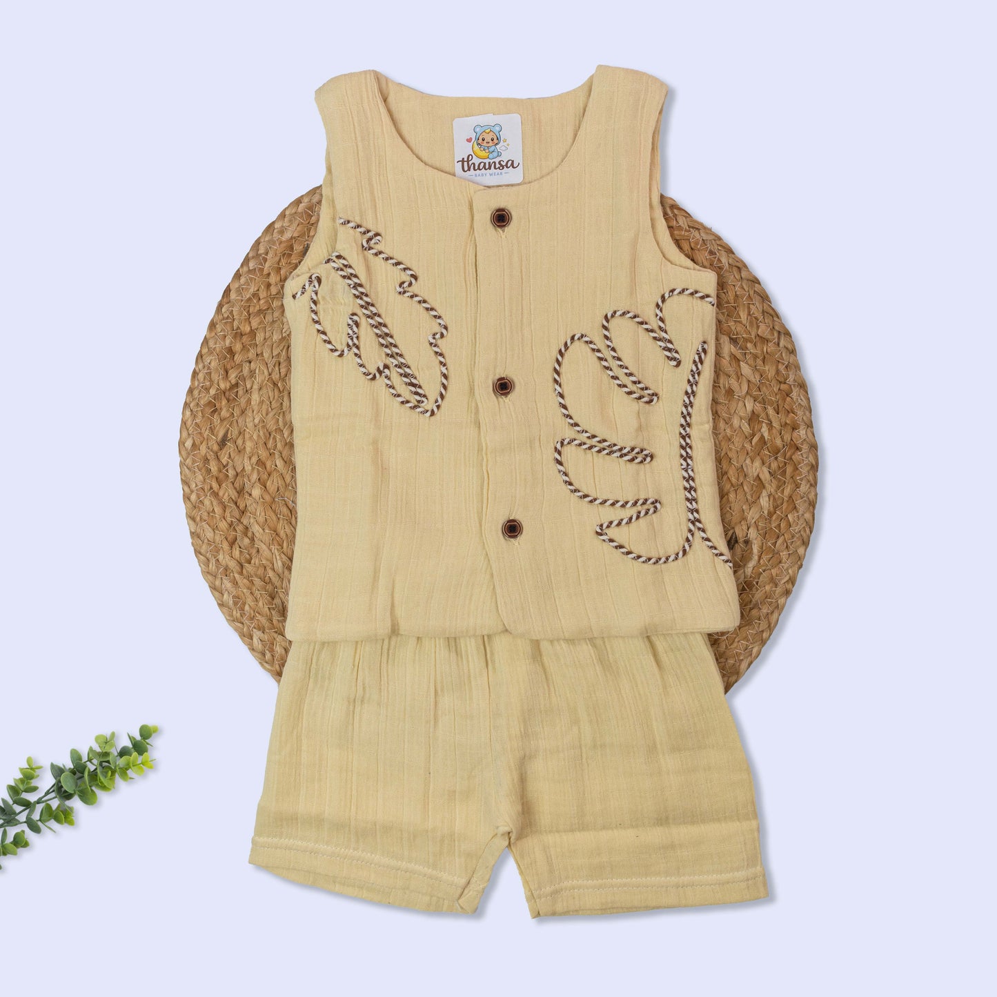 Rope Embroidery Muslin Co-Ord Set (6-9 months)