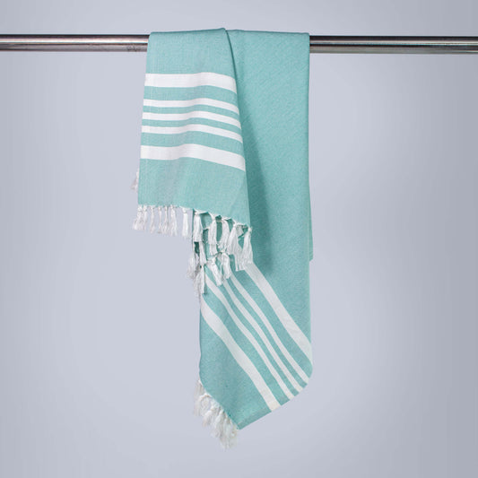 Cotton Bamboo Bath Towel - Mint Green Stripe