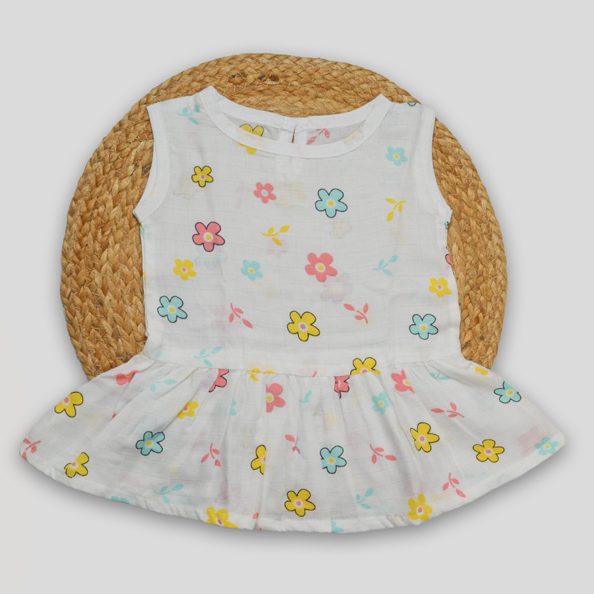 Flower Cotton Muslin Frock (3-6 months)