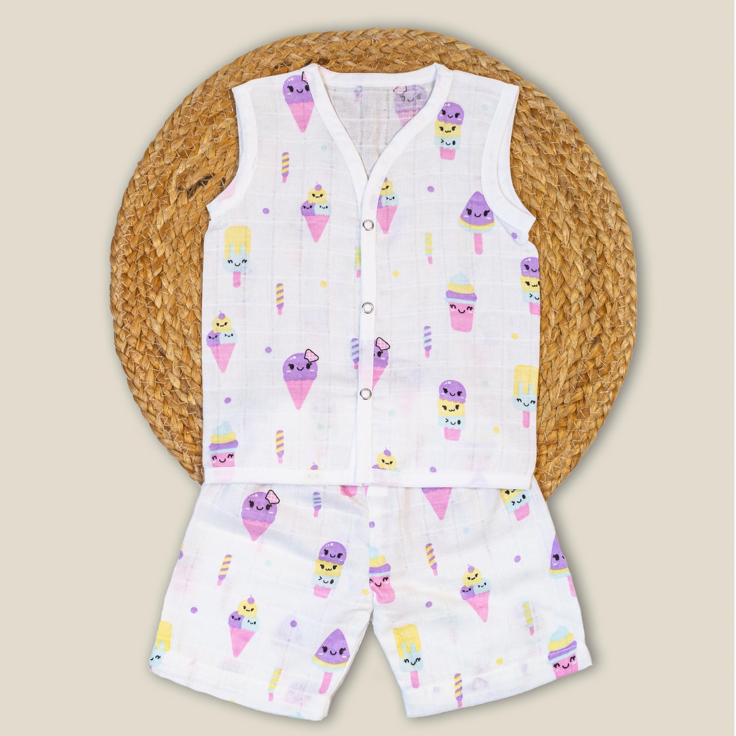 Ice Cream Organic Muslin Co-Ord Set (0-3 months)