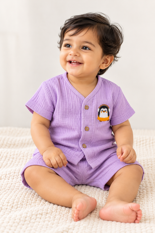 Muslin Baby Co-Ord Set – Short Sleeve Shirt & Shorts