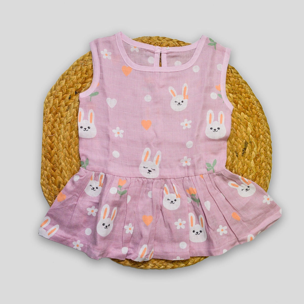 Lilac Bunny Cotton Muslin Frock (0-3 months)