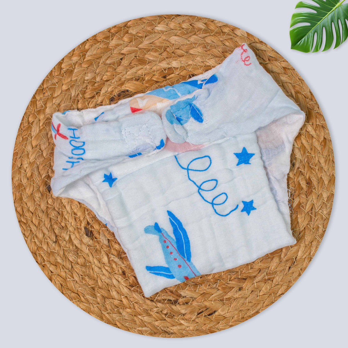 Printed Muslin Baby Nappy with Velcro – Soft & Breathable
