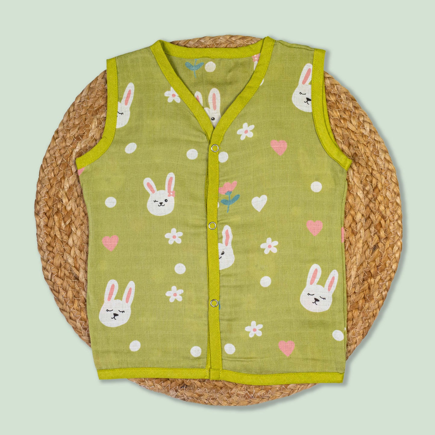 Olive Bunny Cotton Muslin Jabla (3-6 months)