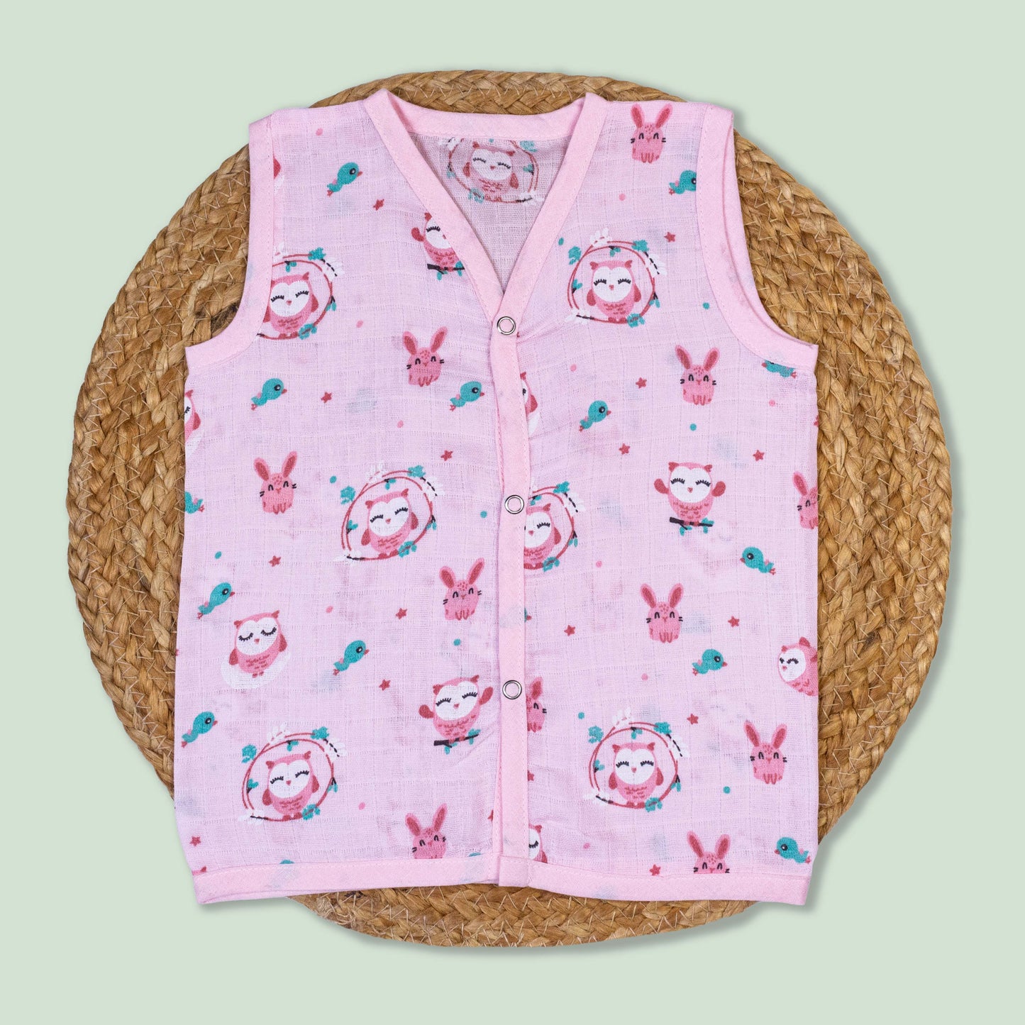 Pink Owl Cotton Muslin Jabla (3-6 months)