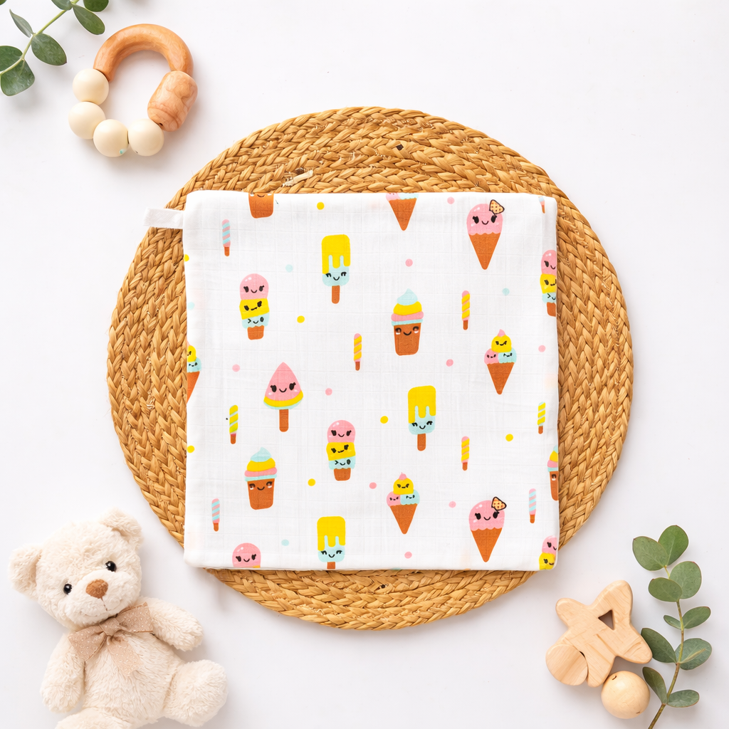 ice cream Organic Cotton muslin Wipes (3 Layer)