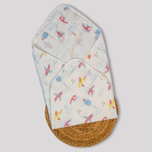 Airplane Organic Cotton Muslin Hooded Baby Towel (75x75 cm)