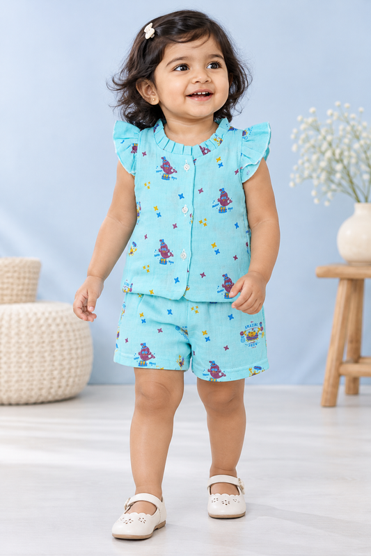 Girl Baby Muslin Co-Ord Set - Double Layer