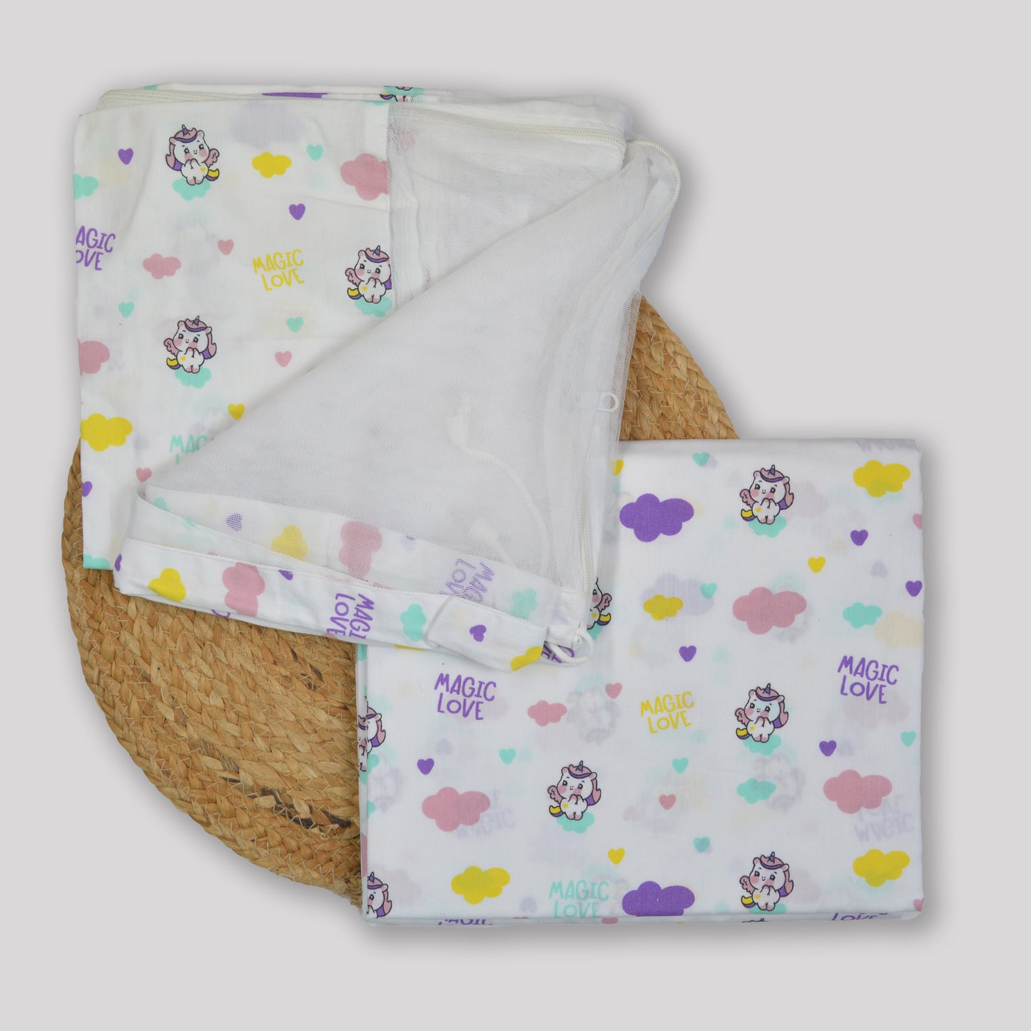 Baby Unicorn Organic Cotton Cradle (Thottil) Cloth & Mosquito Net Set – 3 Meters