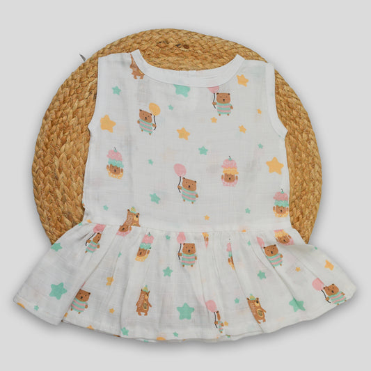 Balloon Bear Cotton Muslin Frock (6-12 months)