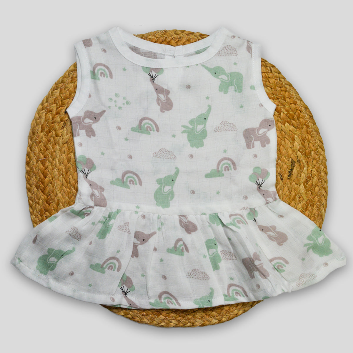 Balloon Elephant Cotton Muslin Frock (0-3 months)