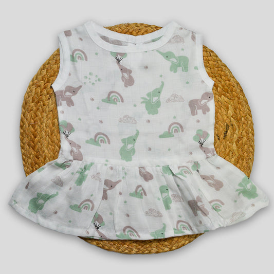 Organic Cotton Muslin Frock Sleeveless (0-3 months)