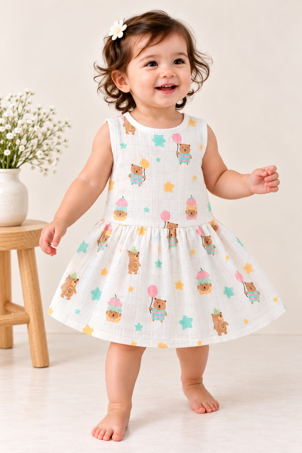 Sleeveless Muslin Frock