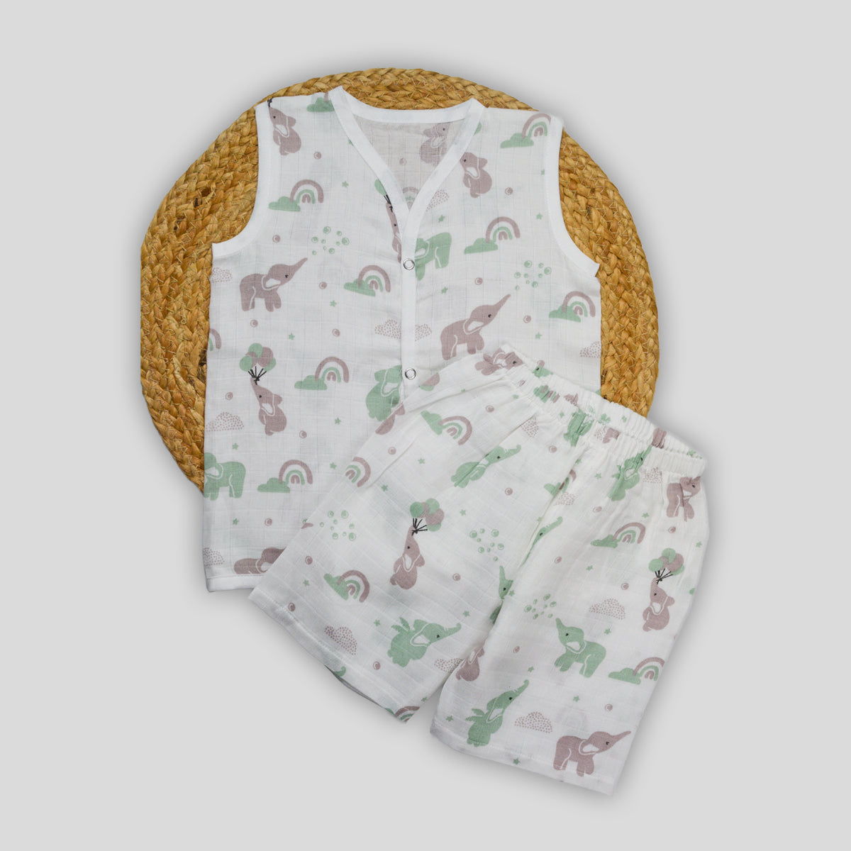Balloon Elephant Muslin Co-Ord Set (9-12 months)