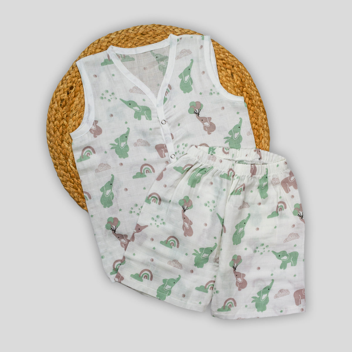 Balloon Elephant Muslin Co-Ord Set (3-6 months)