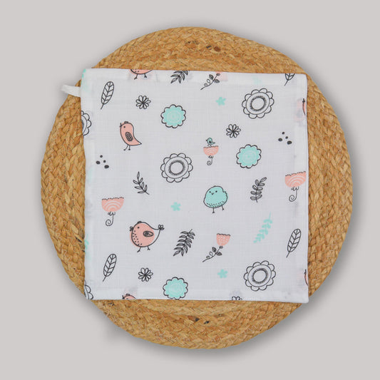 Birds Organic Cotton Muslin Wipes – 3 Layer, 27x27 cm