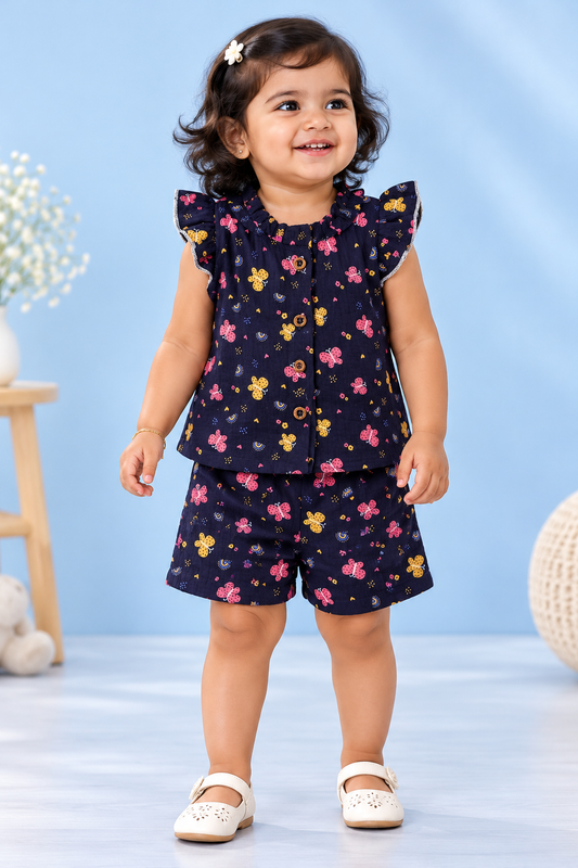 Girl Baby Muslin Co-Ord Set - Double Layer