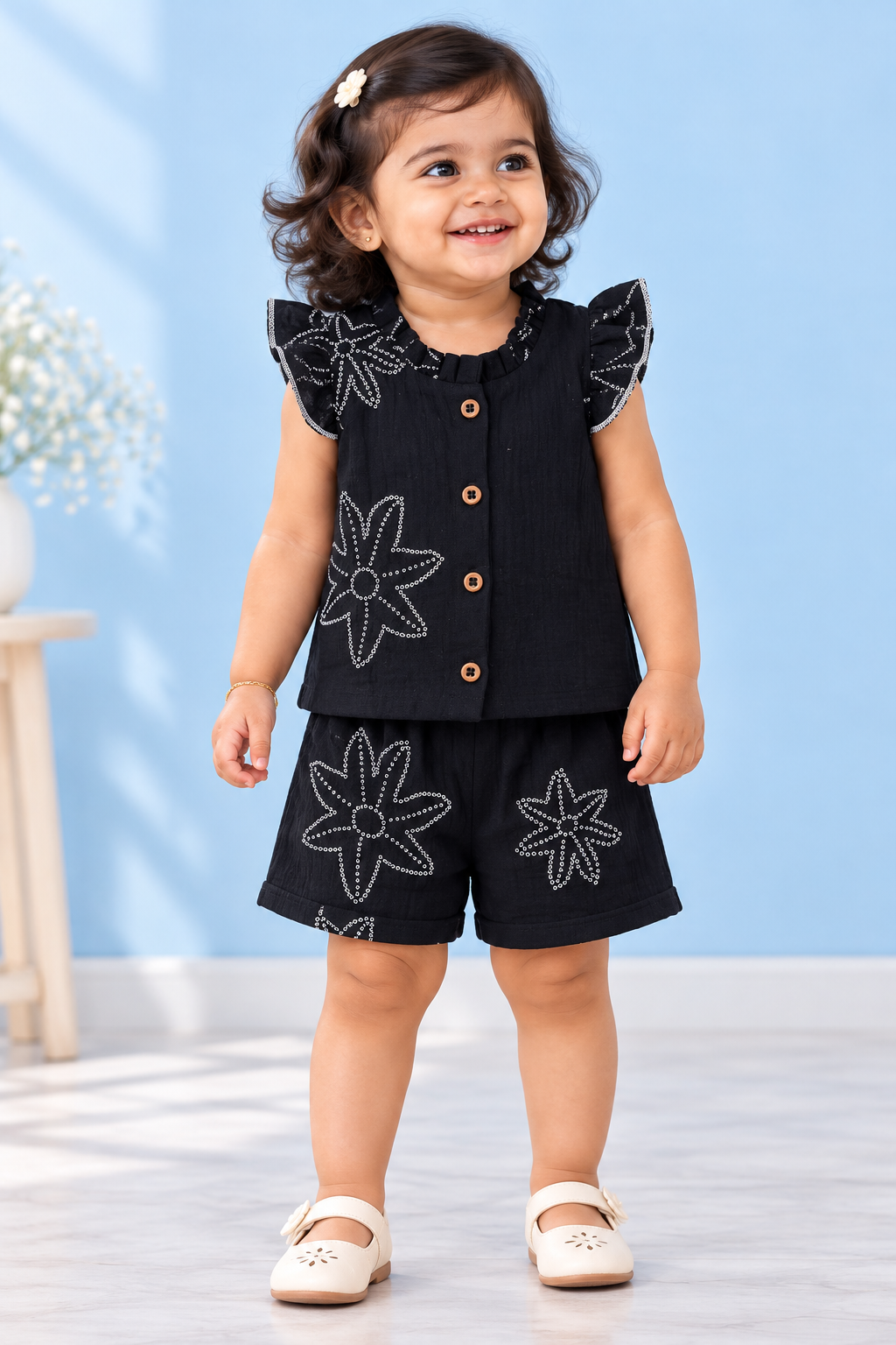 Girl Baby Muslin Co-Ord Set - Double Layer