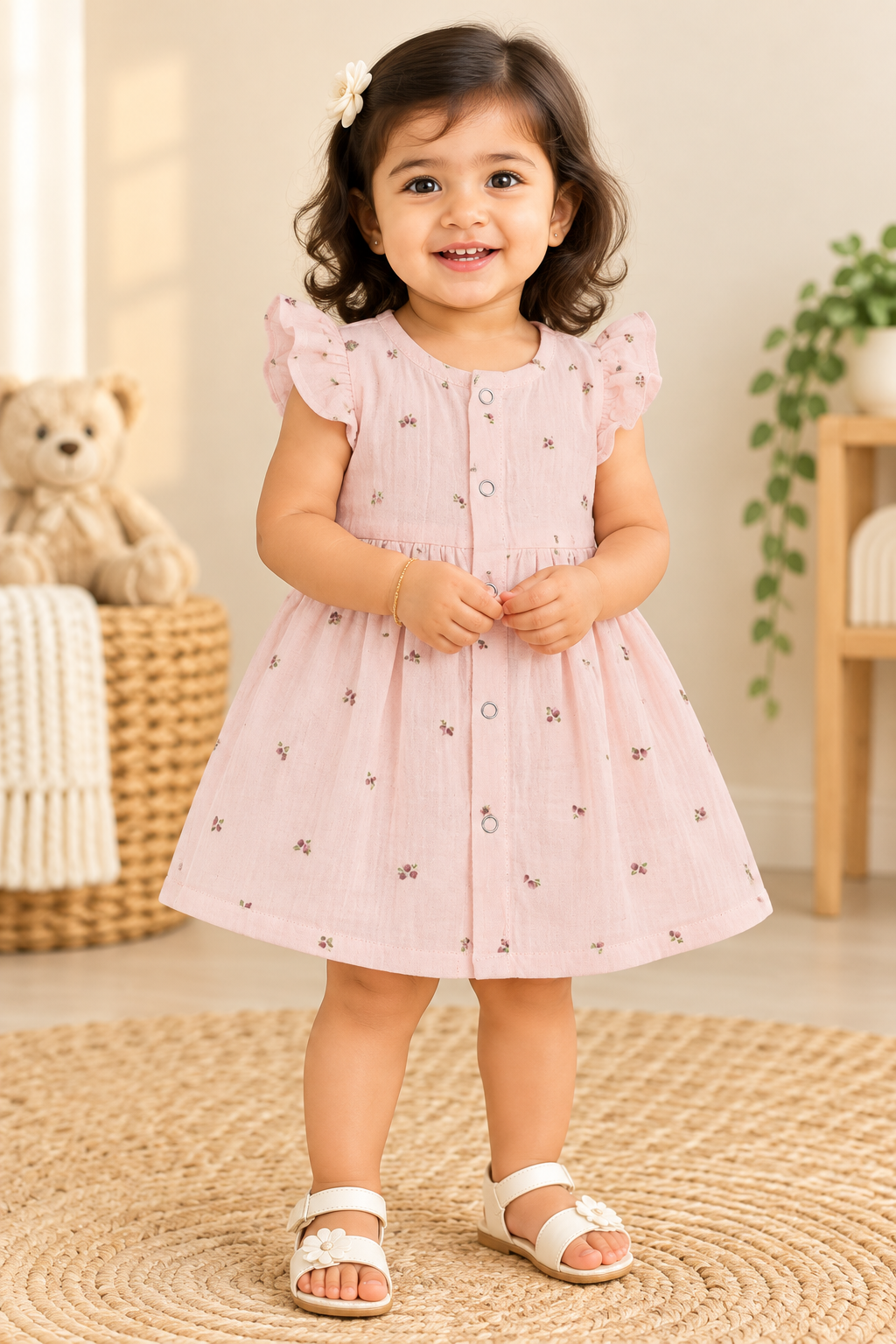 Ruffle Sleeve Baby Muslin Frock