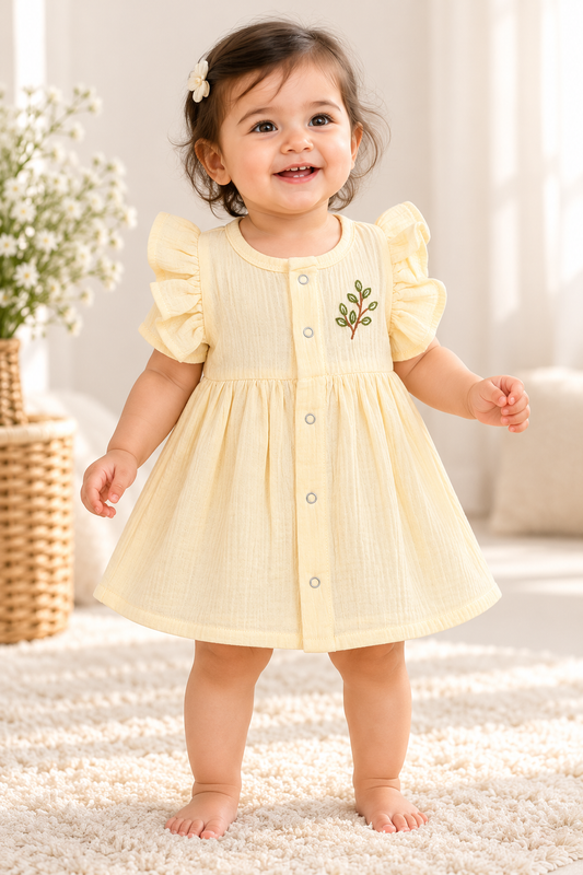 Cute Embroidery Crinkled Muslin Frock