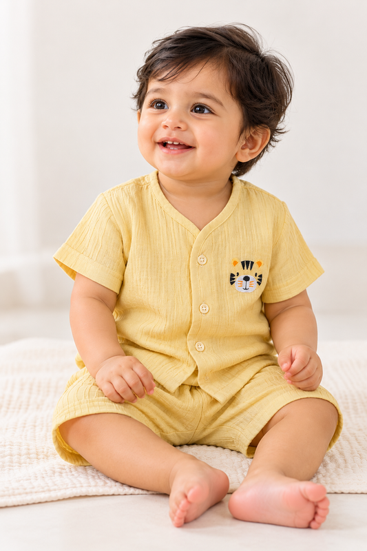 Muslin Baby Co-Ord Set – Short Sleeve Shirt & Shorts