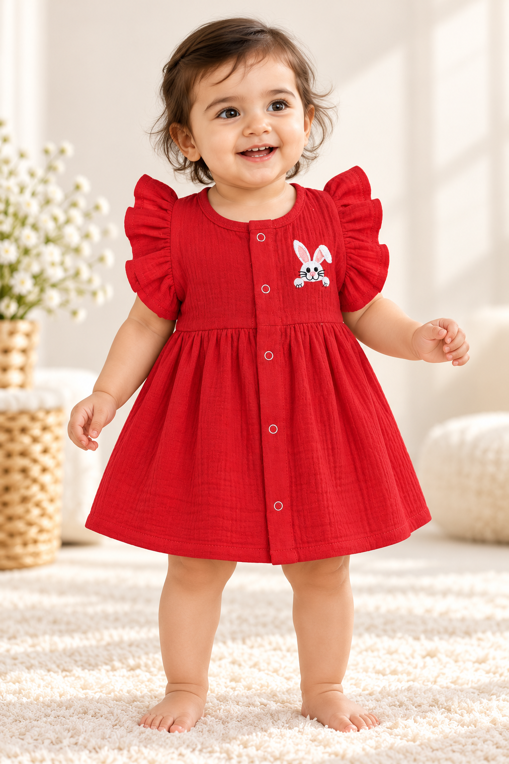 Cute Embroidery Crinkled Muslin Frock