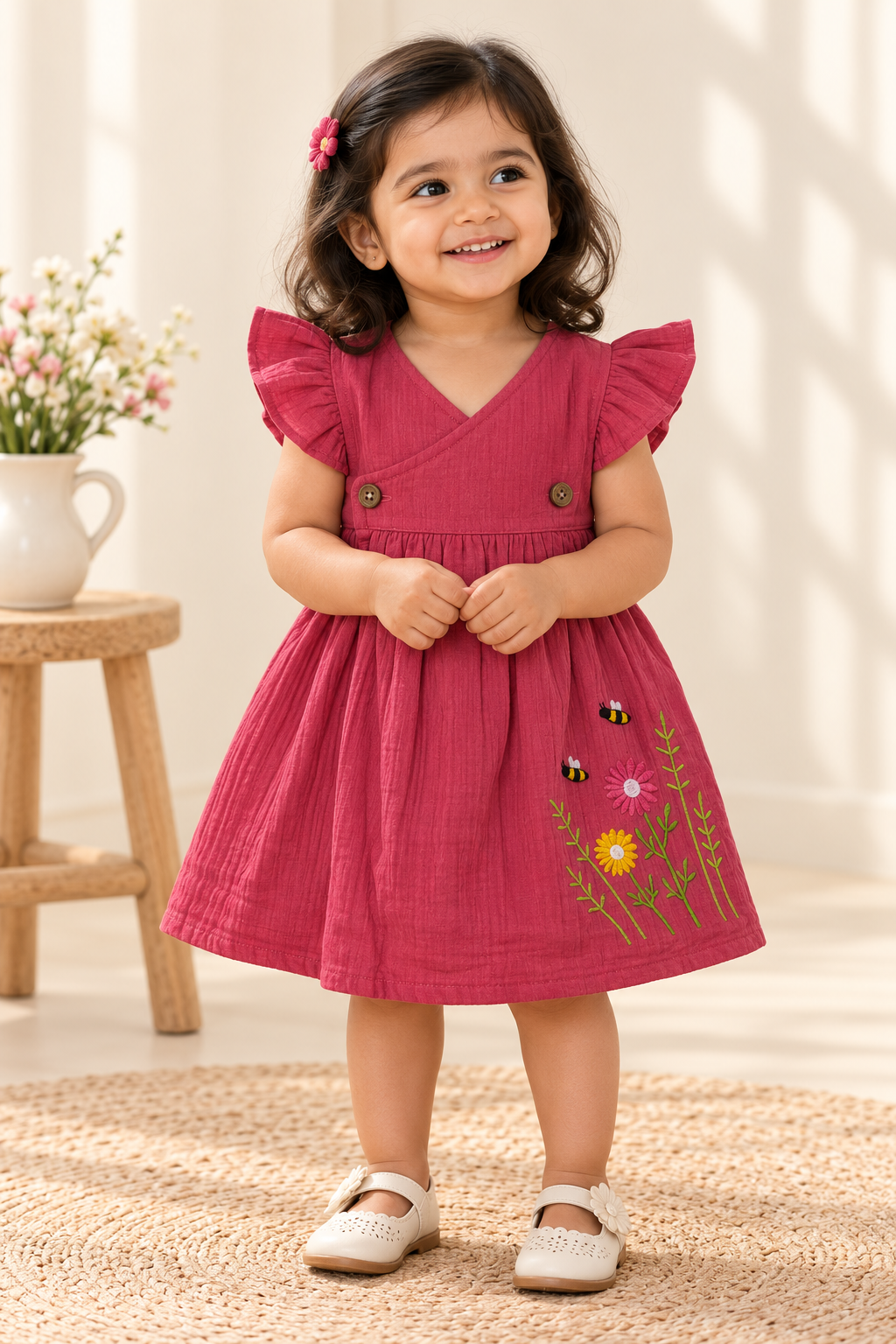 Floral Embroidered Muslin Frock