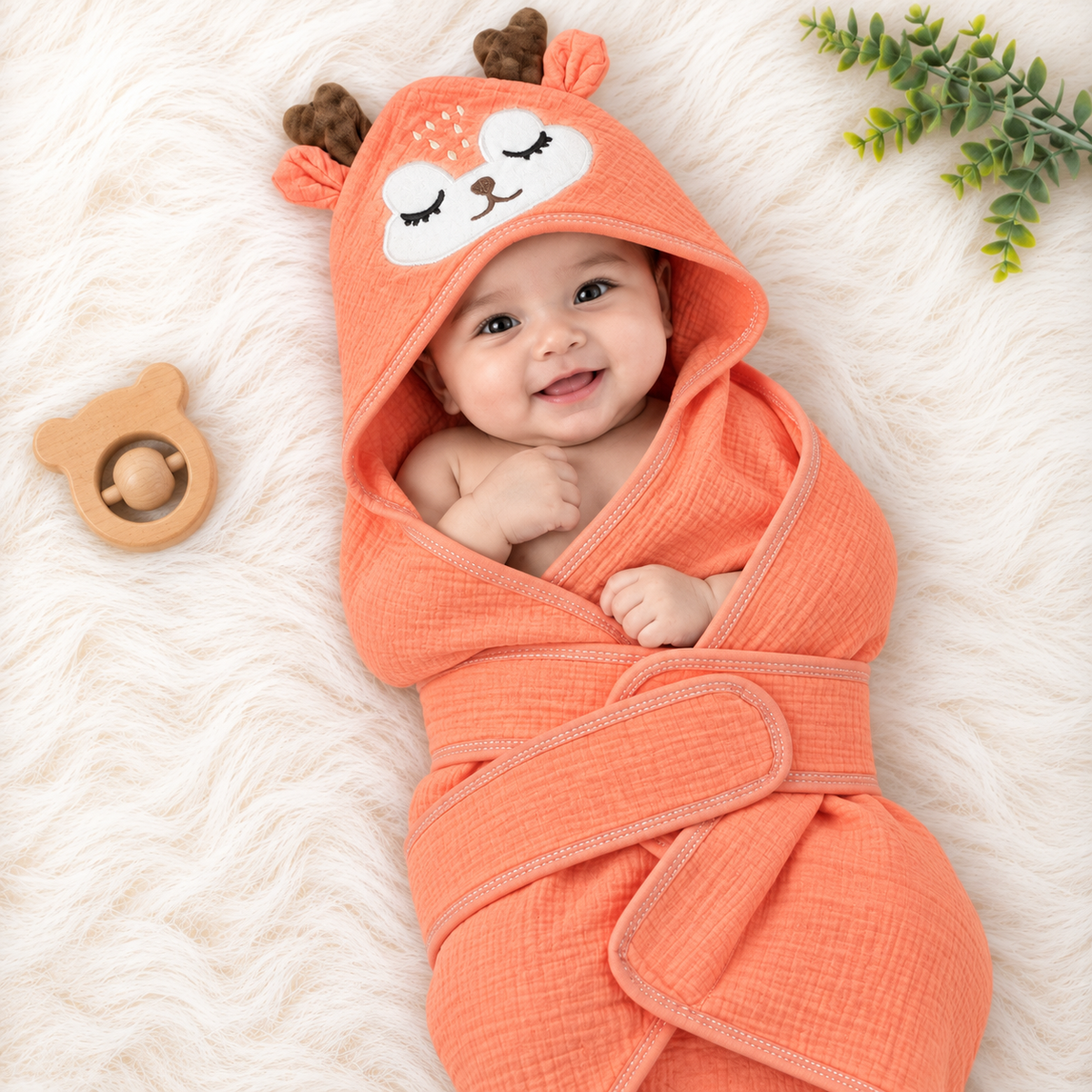 Crinkled Muslin Hooded Towel with Belt
