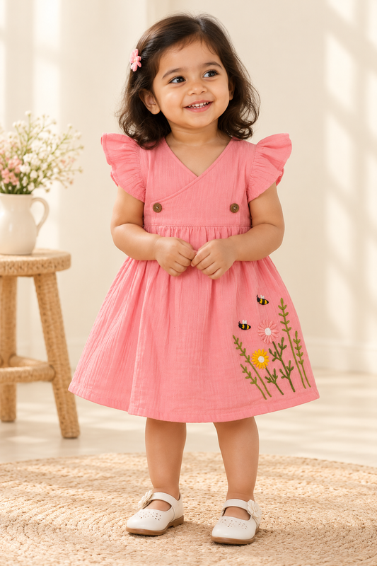 Floral Embroidered Muslin Frock