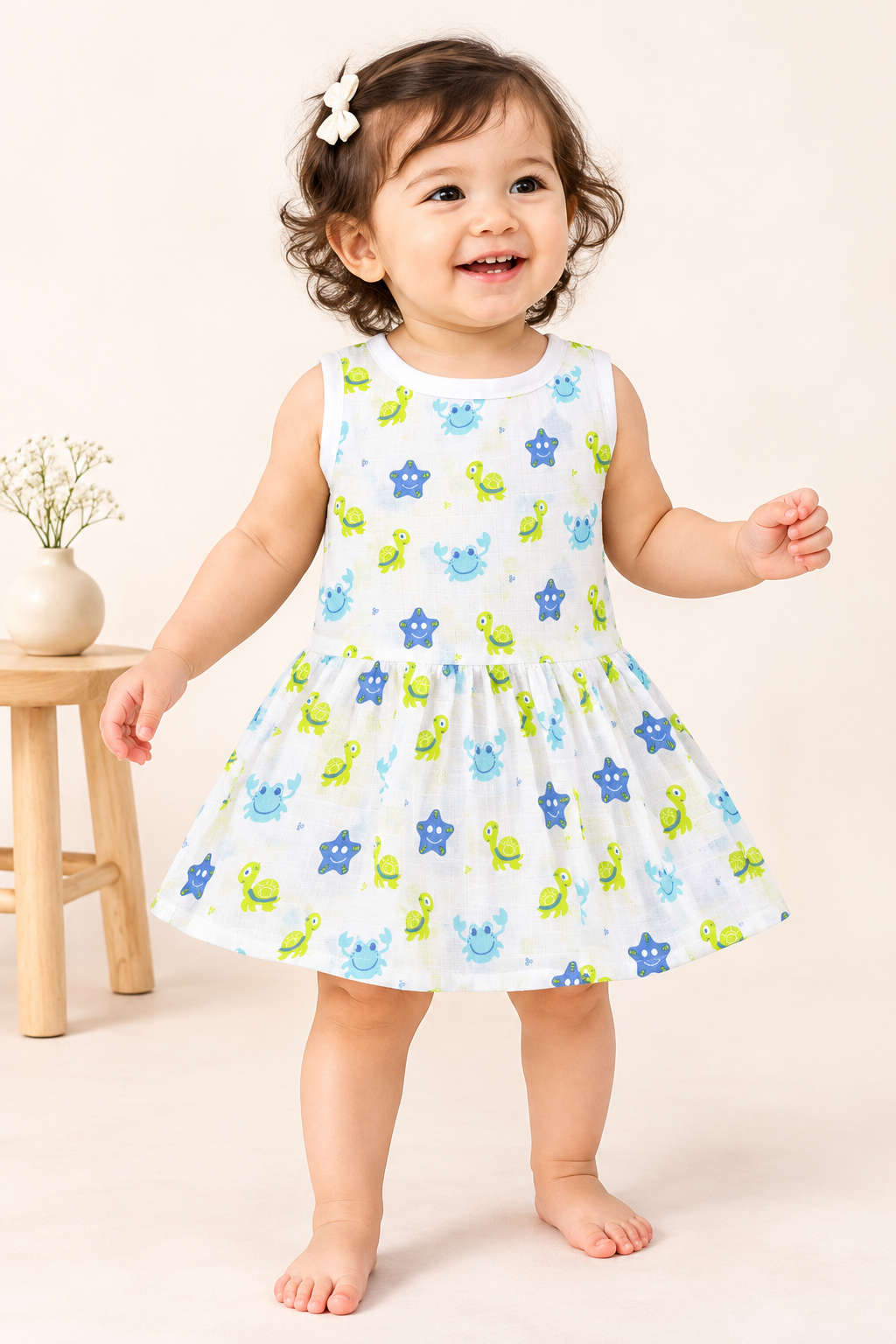 Sleeveless Muslin Frock