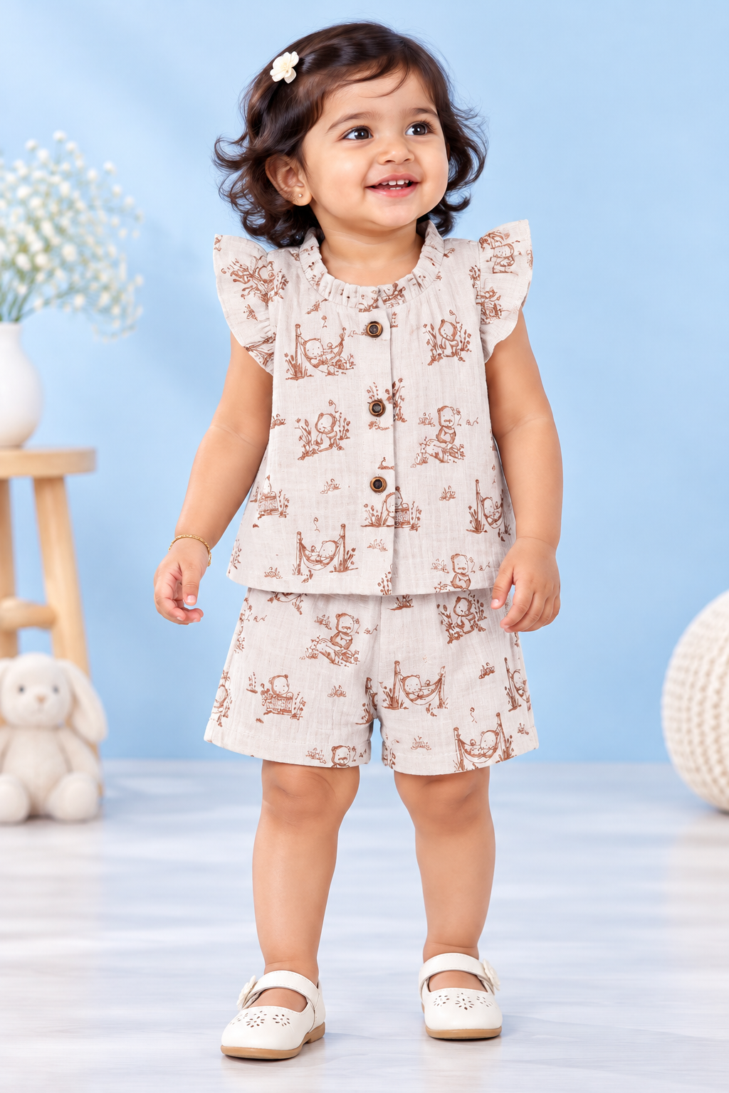 Girl Baby Muslin Co-Ord Set - Double Layer