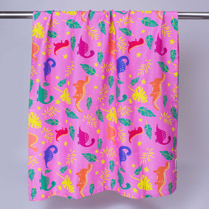 Blush Pink Dino Bamboo Bath Towel for Kids – Ultra Soft, 3X Absorbent, Antibacterial (60x120 cm)