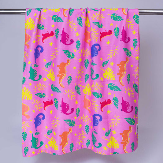 Blush Pink Dino Bamboo Bath Towel for Kids – Ultra Soft, 3X Absorbent, Antibacterial (60x120 cm)