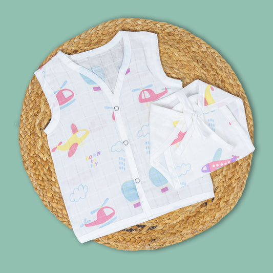 Airplain Organic Muslin jablas Nappy set