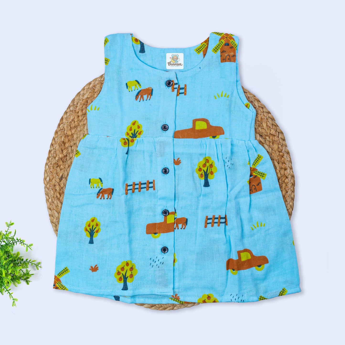 Muslin Sleeveless Frock (0-3 months)
