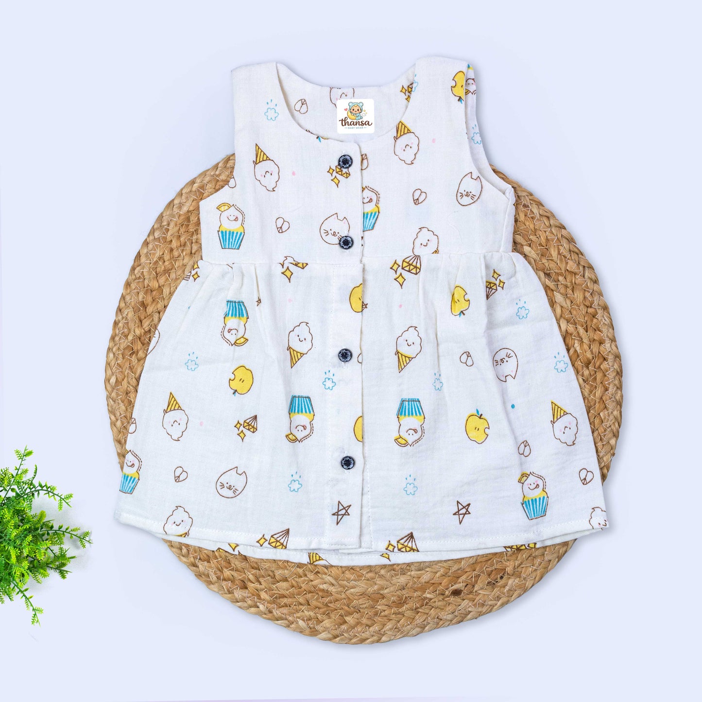 Muslin Sleeveless Frock (3-6 months)