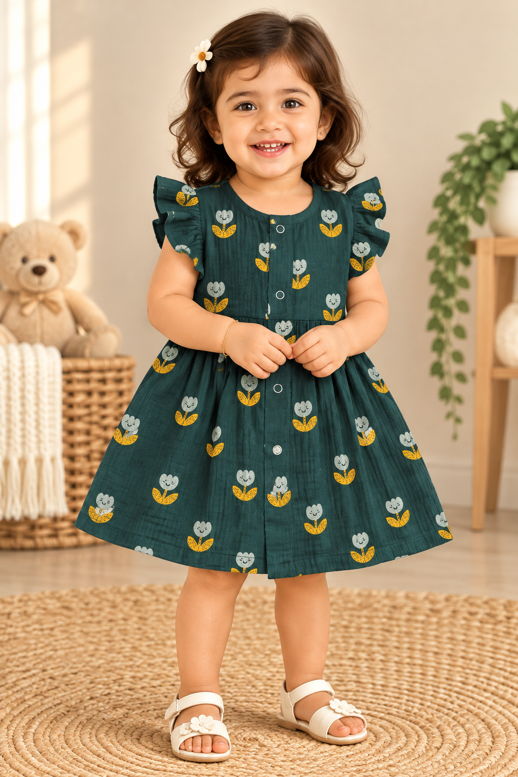 Ruffle Sleeve Baby Muslin Frock