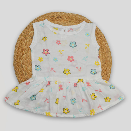Flower Cotton Muslin Frock (3-6 months)