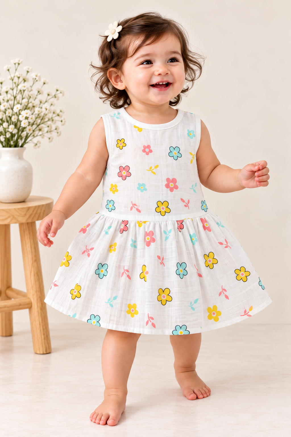 Sleeveless Muslin Frock