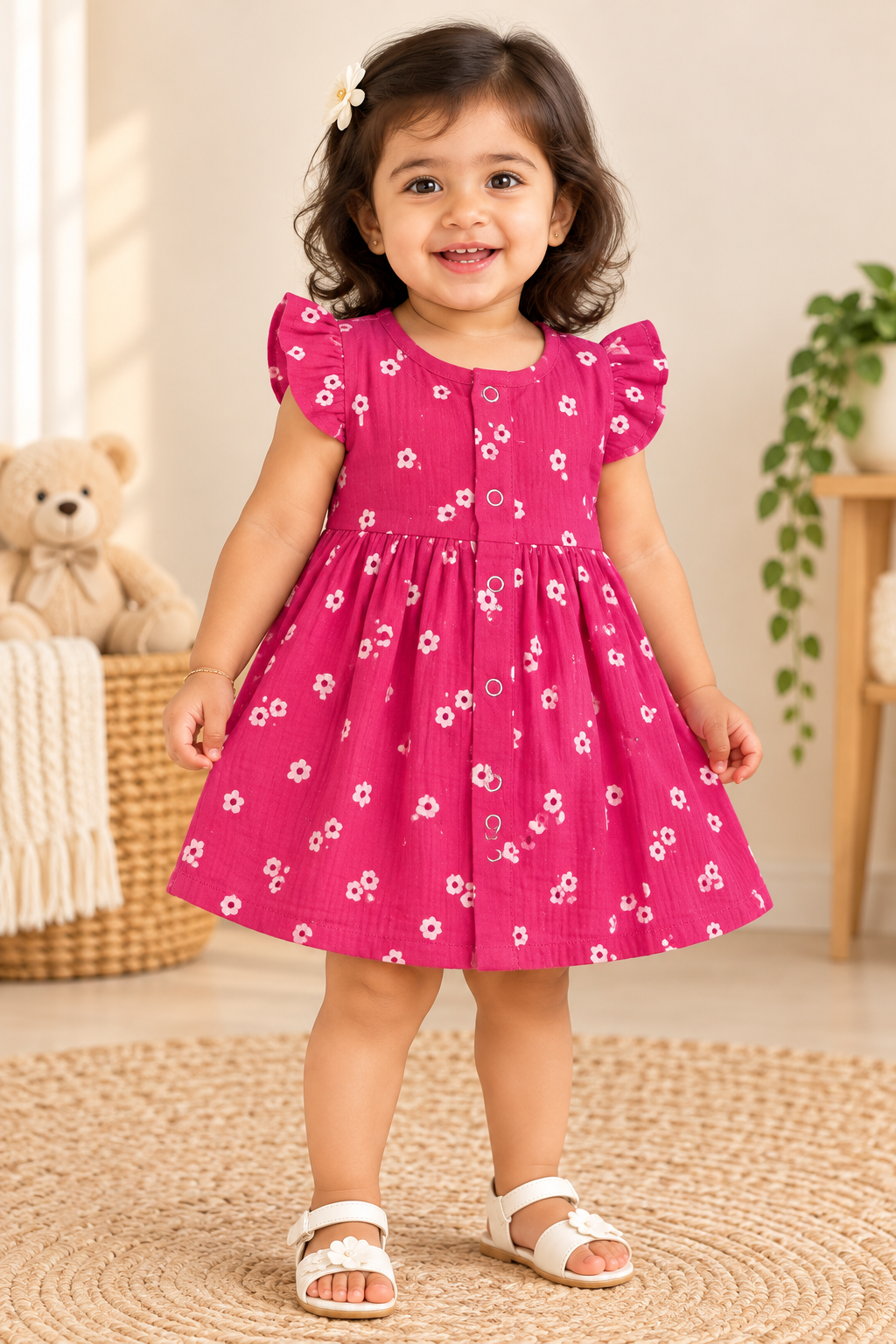 Ruffle Sleeve Baby Muslin Frock