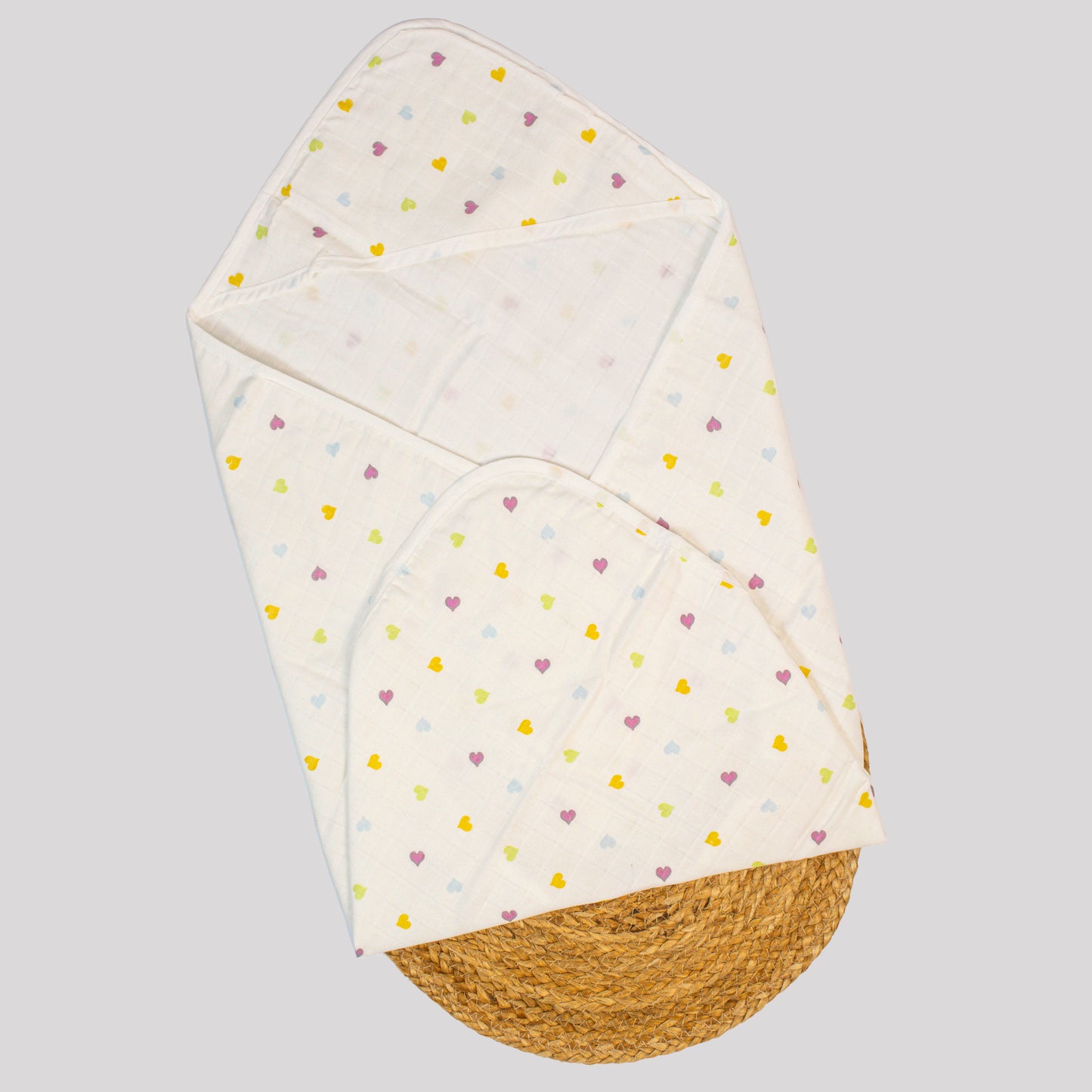 Tiny Heart Organic Cotton Muslin Hooded Baby Towel (75x75 cm)