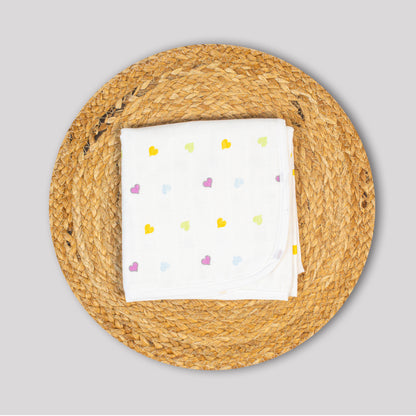 Tiny Heart Organic Cotton Muslin Hooded Baby Towel (75x75 cm)