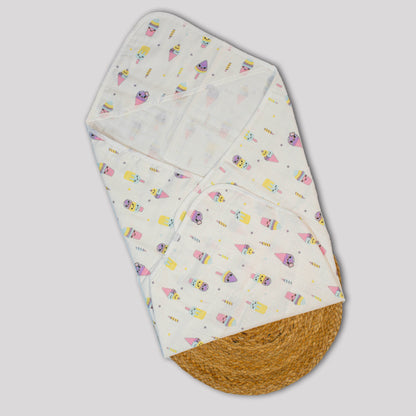 Ice Cream Organic Cotton Muslin Hooded Baby Towel (75x75 cm)