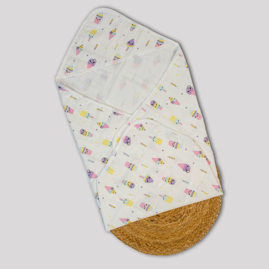 Ice Cream Organic Cotton Muslin Hooded Baby Towel (75x75 cm)