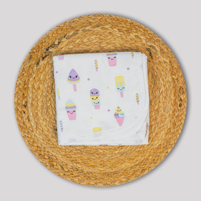 Ice Cream Organic Cotton Muslin Hooded Baby Towel (75x75 cm)