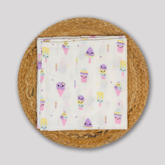 Ice Cream Organic Cotton muslin Baby Swaddle (100x100cm)