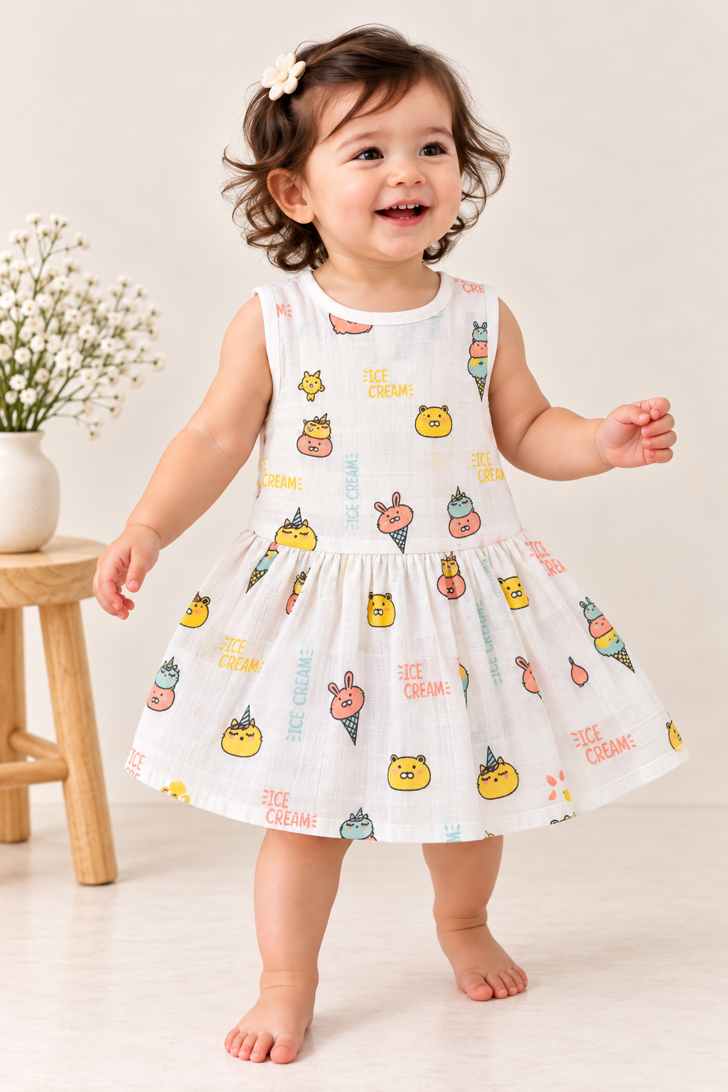 Sleeveless Muslin Frock
